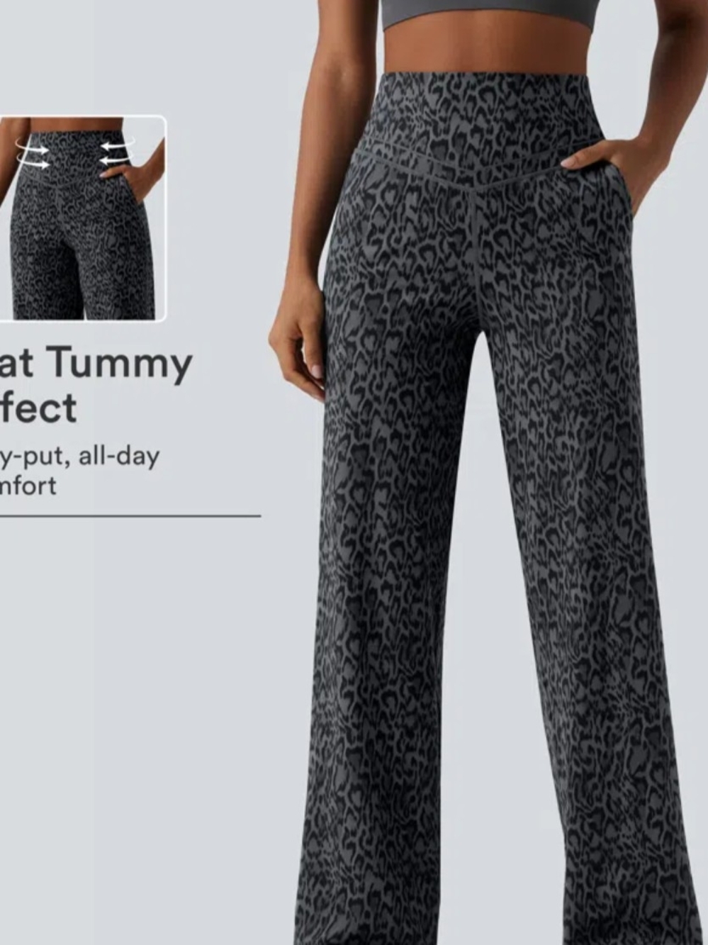 High-Waist Straight-Leg Active Pants - Charcoal Animal Print